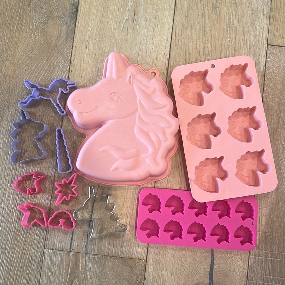 Unbranded Pink & Purple Unicorn Silicone Baking Molds and Cookie Cutters Set